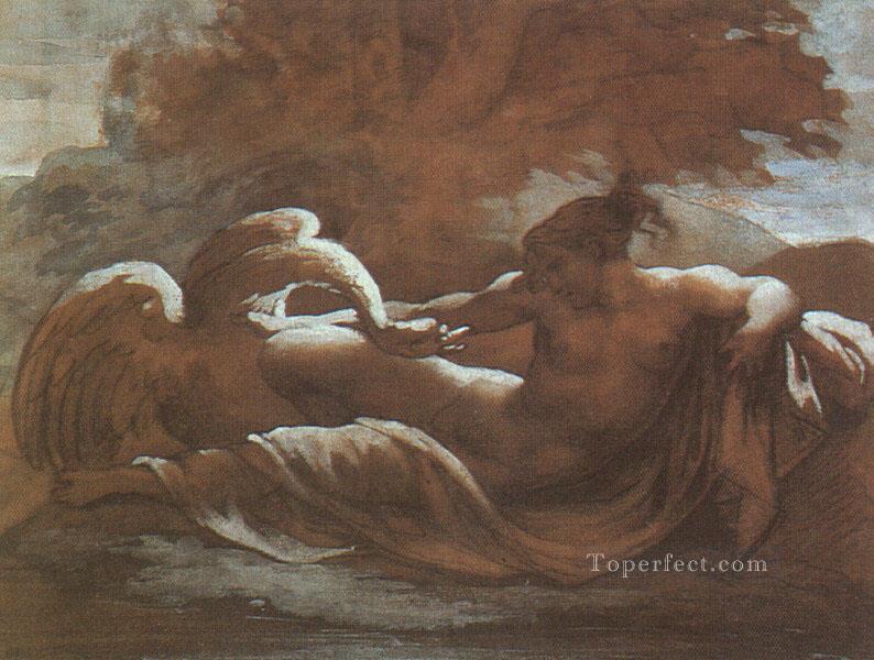 レダと白鳥のロマン主義者セオドア・ジェリコー油絵